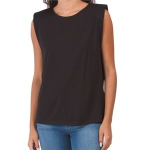 NWOT Nicole Miller New York Black Sleeveless Power Shoulder Tank, Size Large